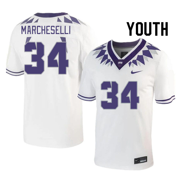 Youth #34 Zach Marcheselli TCU Horned Frogs 2023 College Footbal Jerseys Stitched-White - Click Image to Close